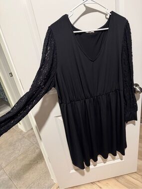 Maurices Black V-Neck Dress with Lace Long Sleeves